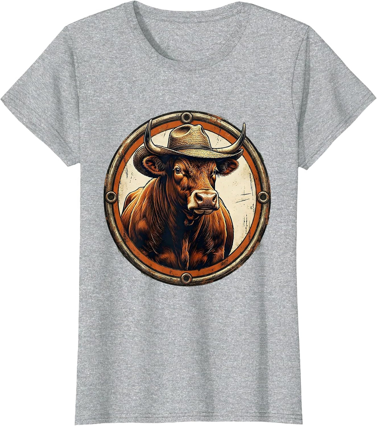 Proud Bull Farmer Hat Graphic Tee T-Shirt - Heather Grey