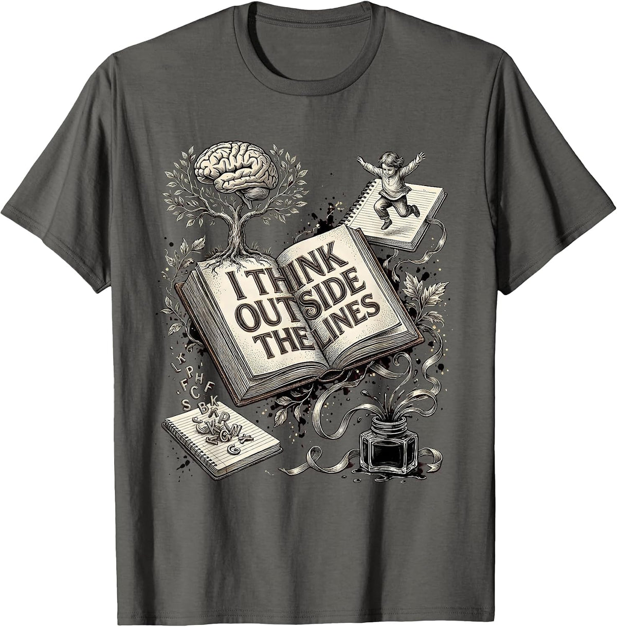 Men's I Think Outside the Lines Dyslexia Awareness Design T-Shirt - Asphalt Grey