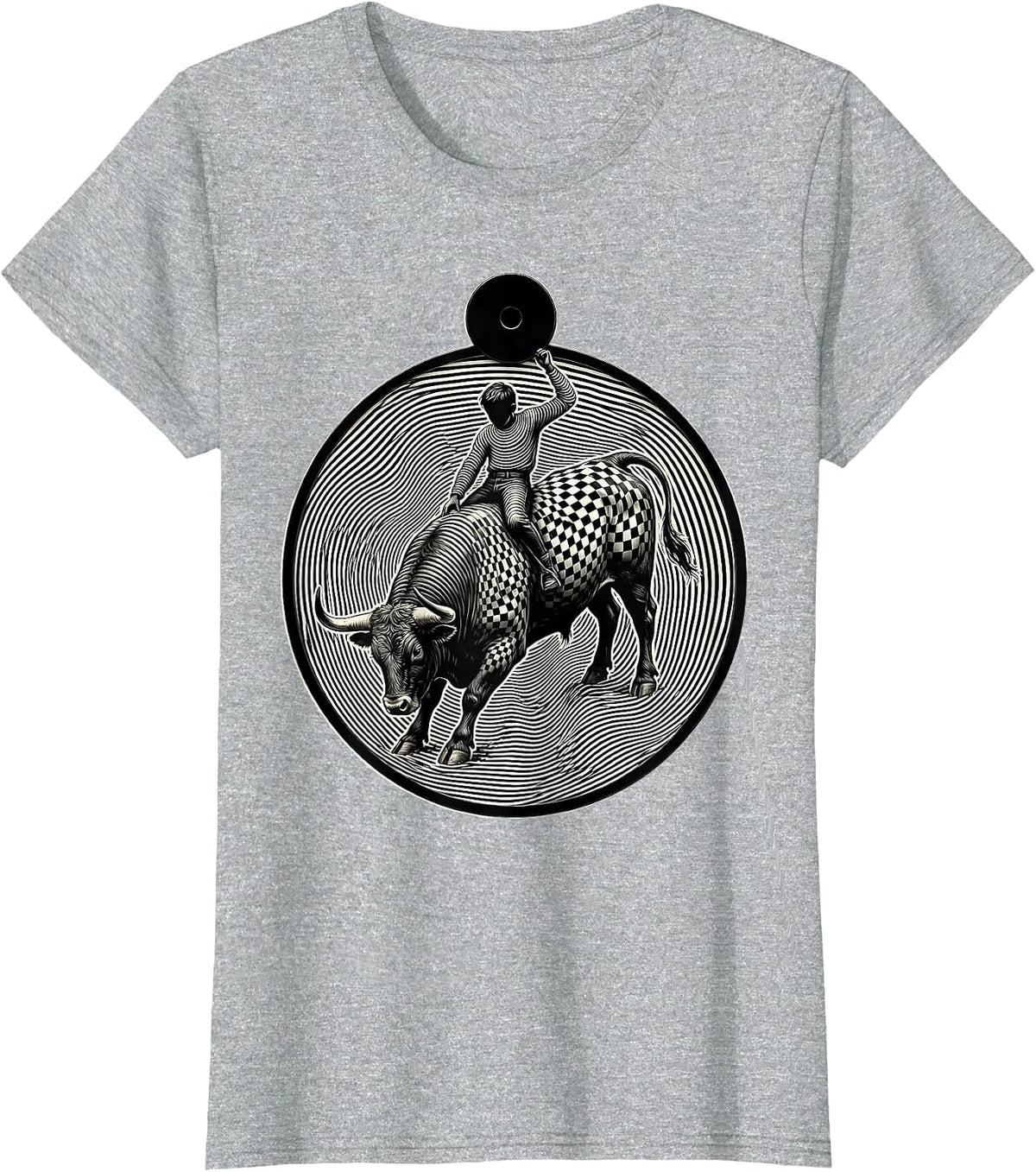 Women's Dot Boys Round Head Boy Bull Riding Rodeo T-Shirt - Heather Grey