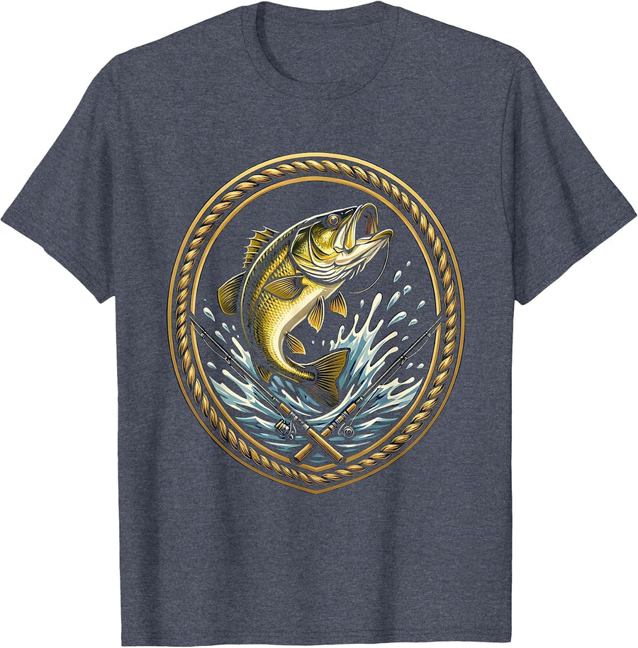 Men's Largemouth Bass Leaping From Water Graphic T-Shirt - Heather Blue