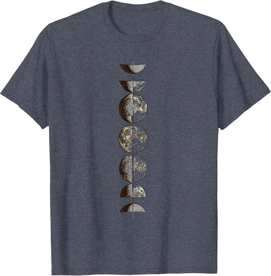 Lunar Cycle Etched Moon Phase Astronomy Celestial T-Shirt - Heather Blue