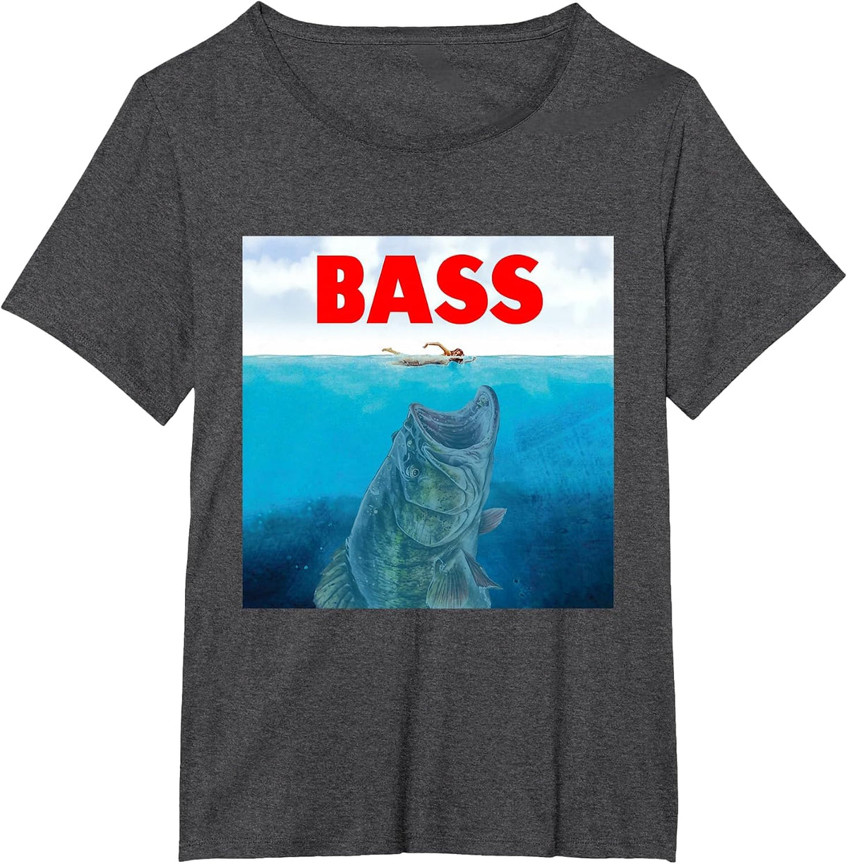 Bass Fishing Funny Big Fish Fisherman Lake Fishing Humor Fun T-Shirt - Dark Heather Grey