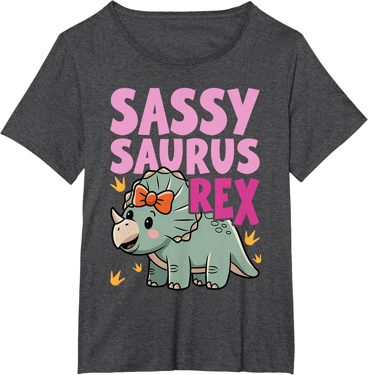 Sassy Saurus Cute Dinosaurs Design for Girls T-Shirt - Dark Heather Grey