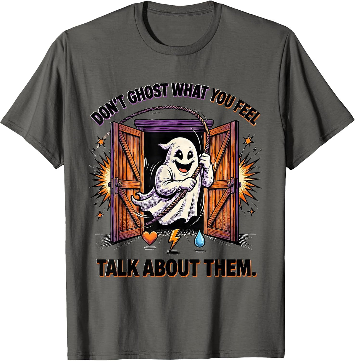 Don't Ghost What You Feel Comic Book School Counselor T-Shirt - Asphalt Grey