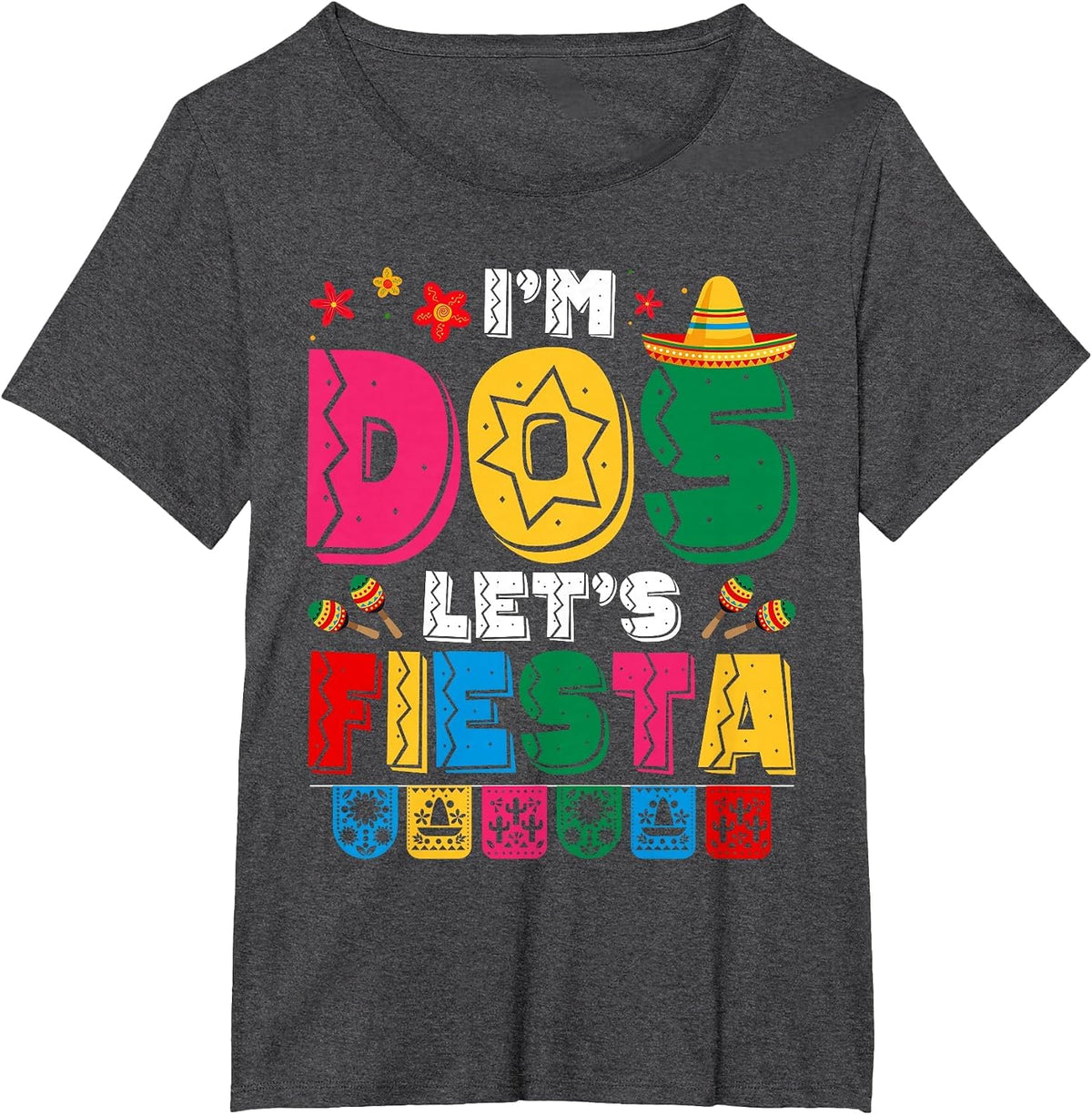 I'm Dos Let's Fiesta Sombrero 2 Years Old 2nd Birthday Kids T-Shirt - Dark Heather Grey