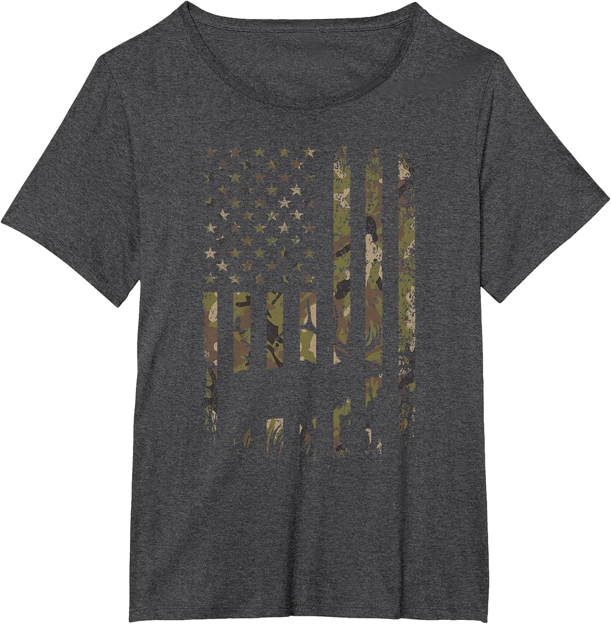 Outdoor Antlers Deer American Flag Camouflage T-Shirt - Dark Heather Grey