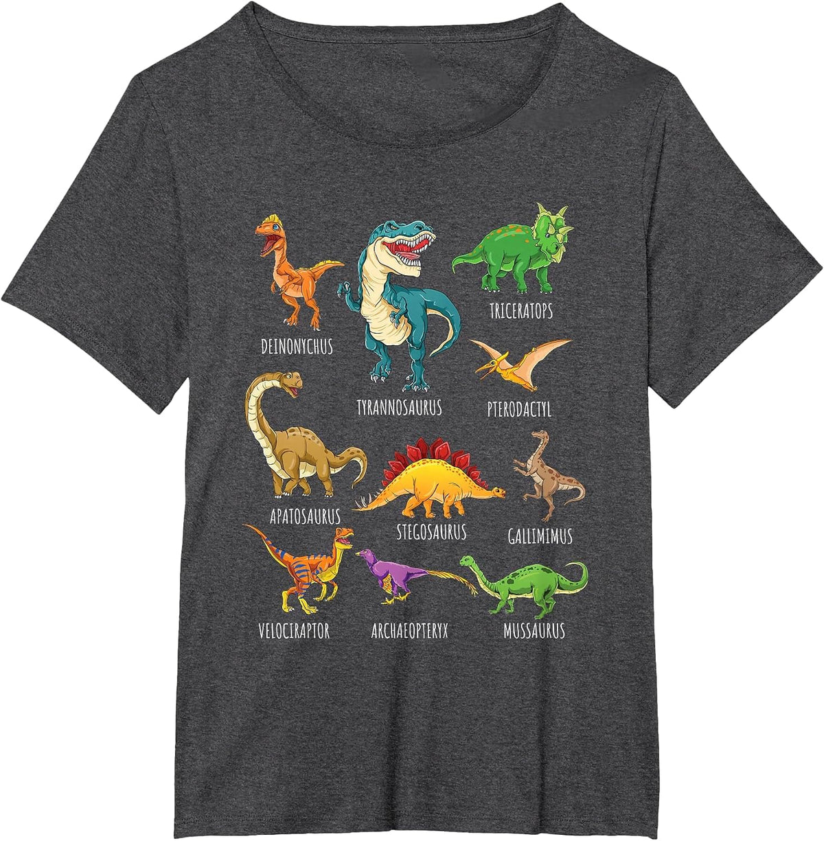 Types of Dinosaurs Graphics Dino Identification T-Shirt - Dark Heather Grey