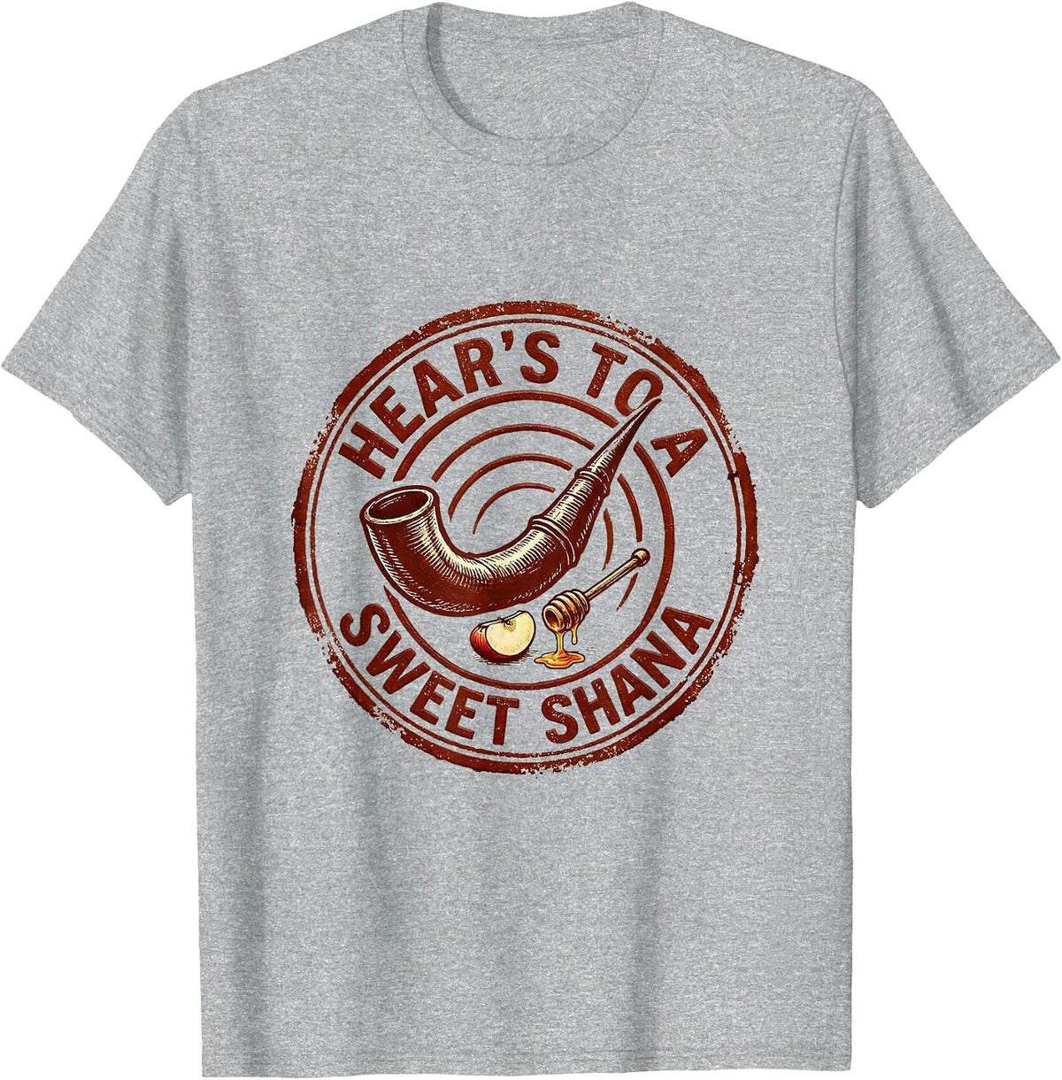 Men's Hear's To A Sweet Shana Funny Rosh Hashanah Apple Honey T-Shirt - Heather Grey