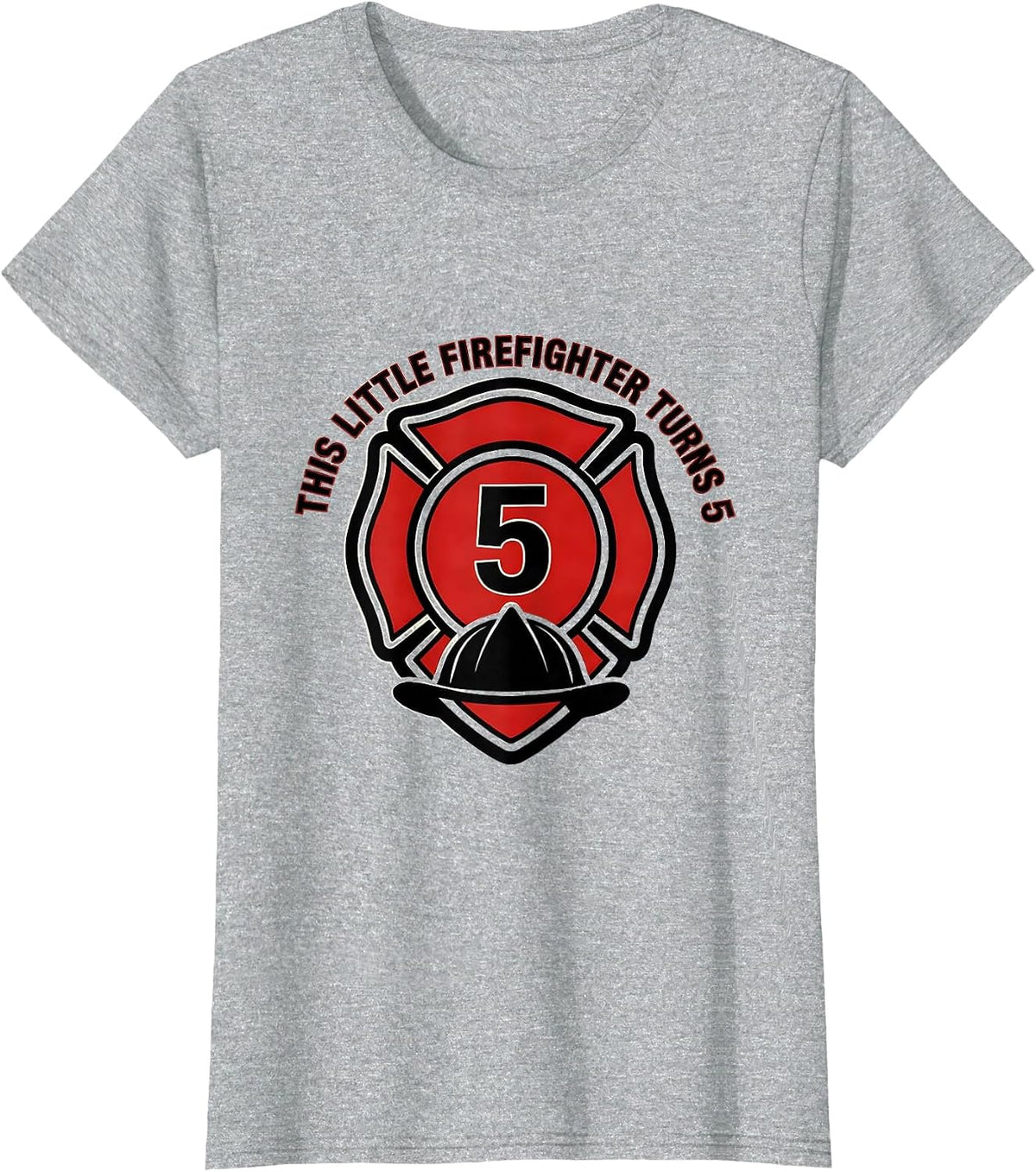 This Little Firefighter Turns 5 Fire Truck Birthday Boy T-Shirt - Heather Grey