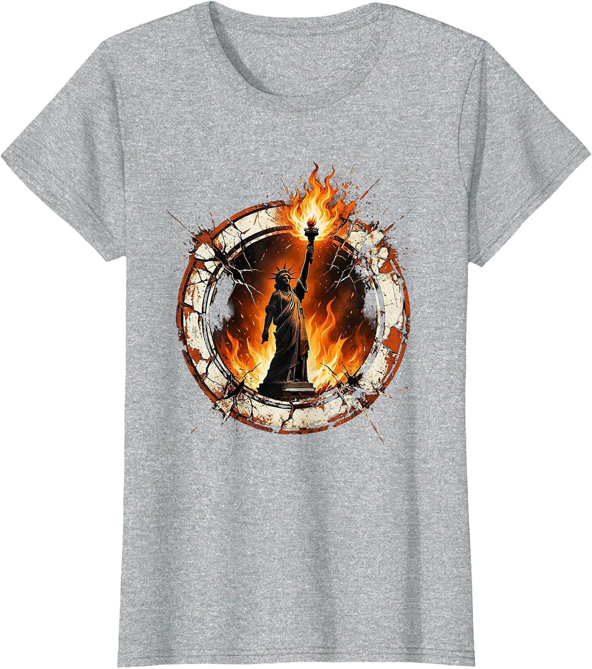 Flaming Torch Thrower Bold Graphic Design T-Shirt - Heather Grey