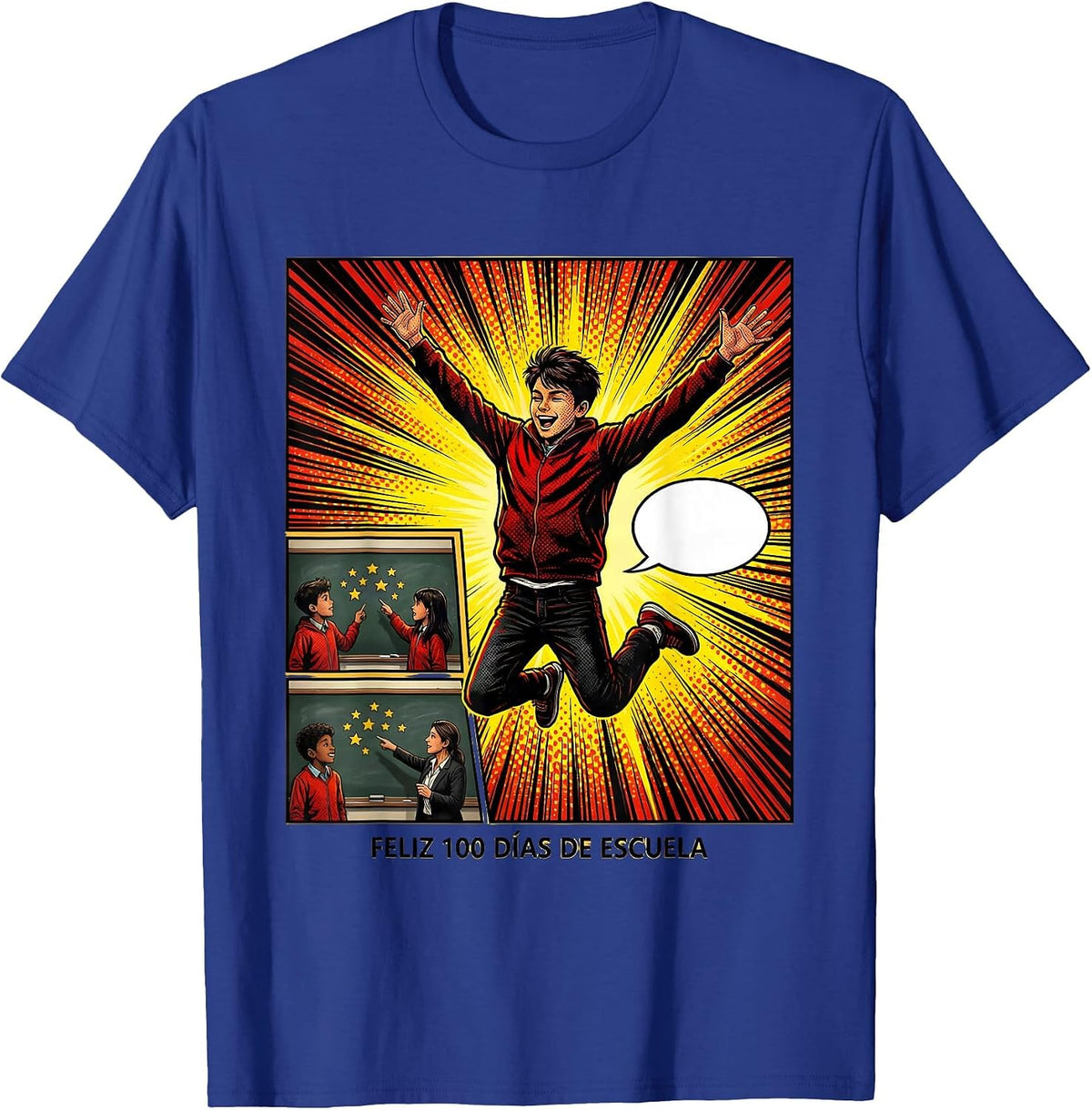 Men's Feliz 100 Días de Escuela Comic Book Spanish Teacher 100th T-Shirt - Royal Blue