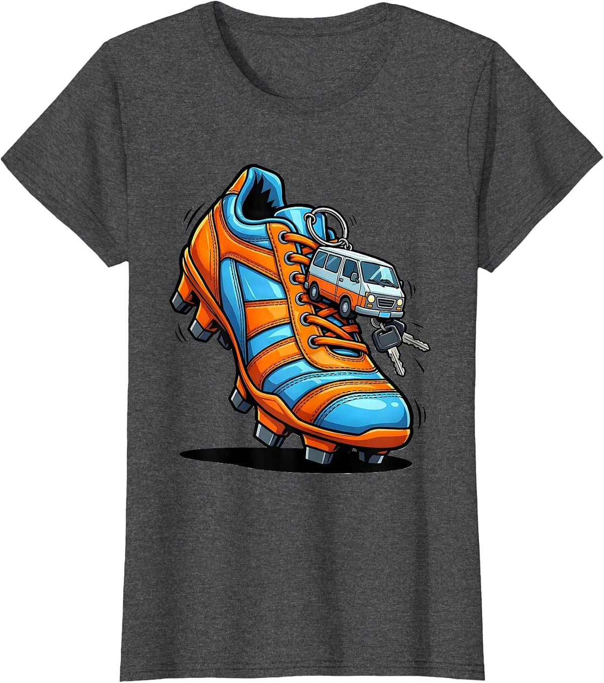 Women's Soccer Mom Minivan Keys Cleat Graphic T-Shirt - Dark Heather Grey