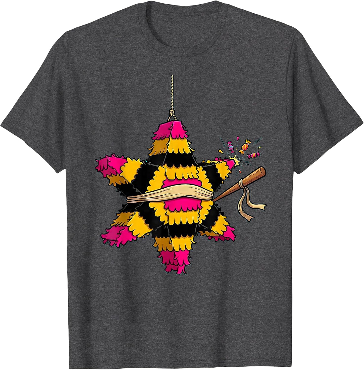 Oversized Star Piñata Cartoon Cinco De Mayo Party Costume T-Shirt - Dark Heather Grey