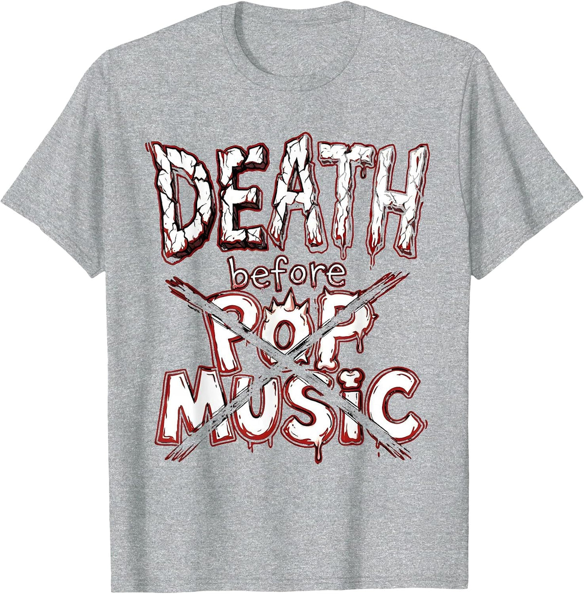 Men's Death Before Pop Music Metal Band Graphic T-Shirt - Heather Grey