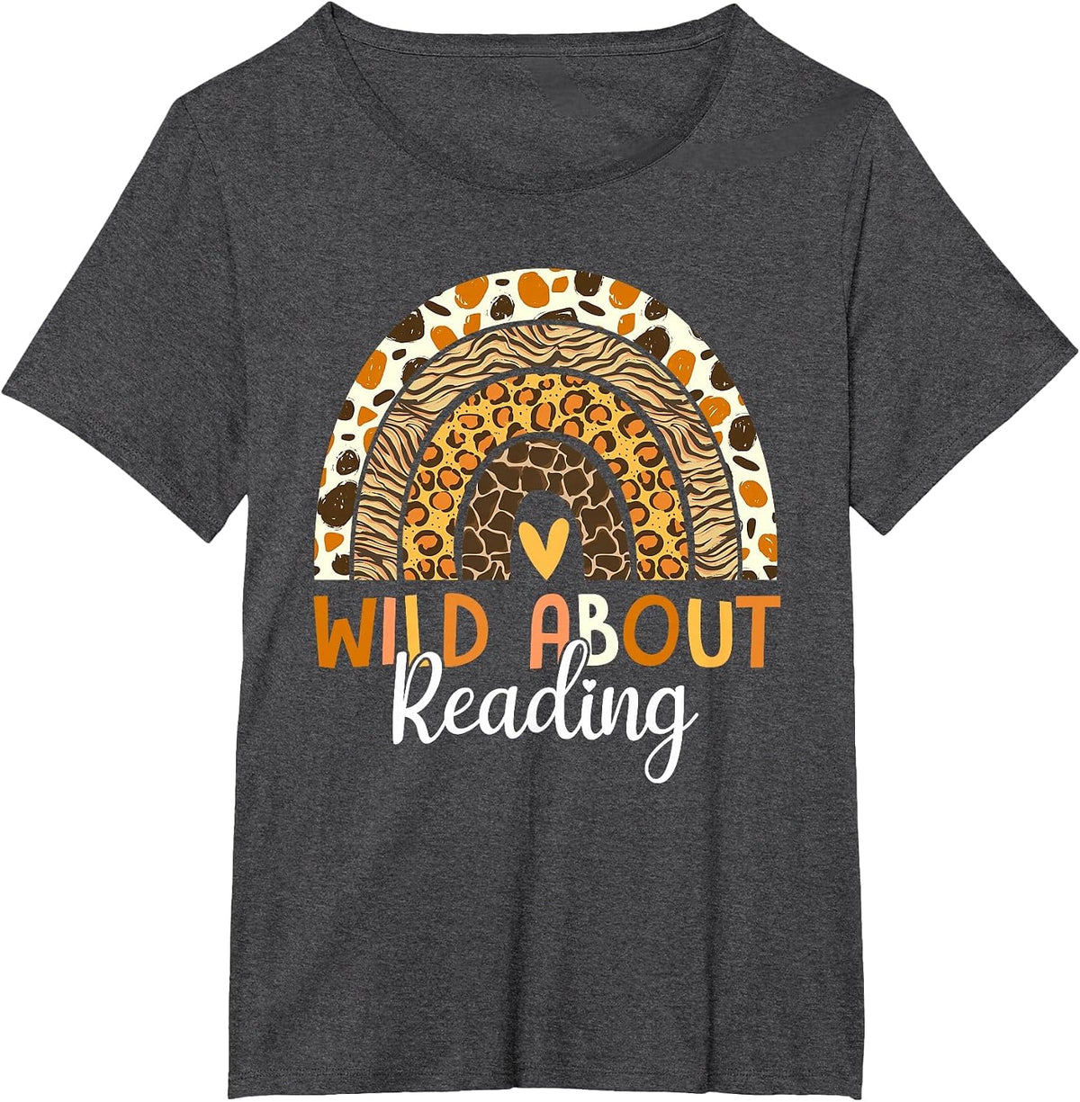 Wild About Reading Teacher Back to School Leopard Rainbow T-Shirt - Dark Heather Grey