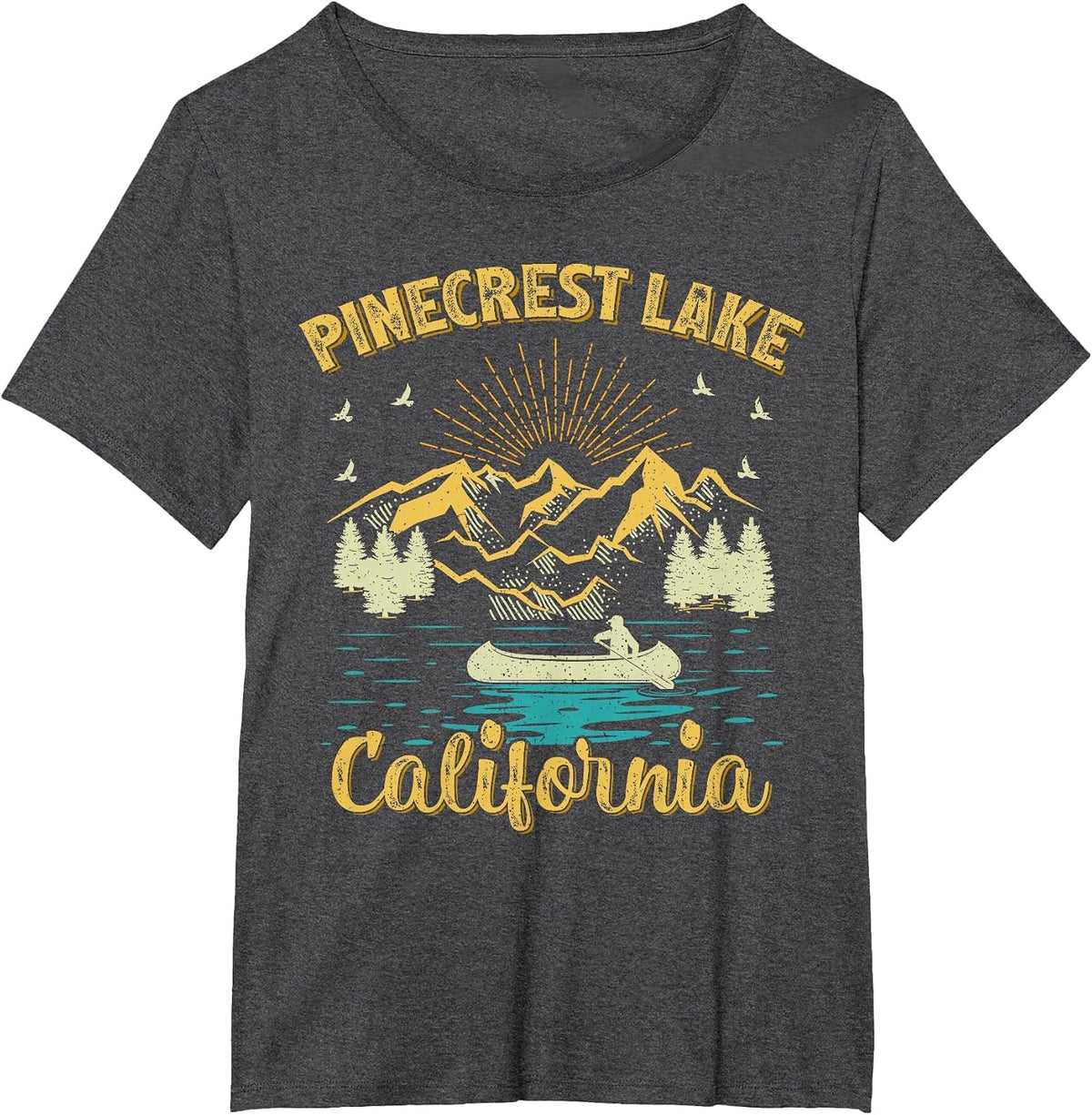 Summer Vacation Retro Mountain California Pinecrest Lake T-Shirt - Dark Heather Grey
