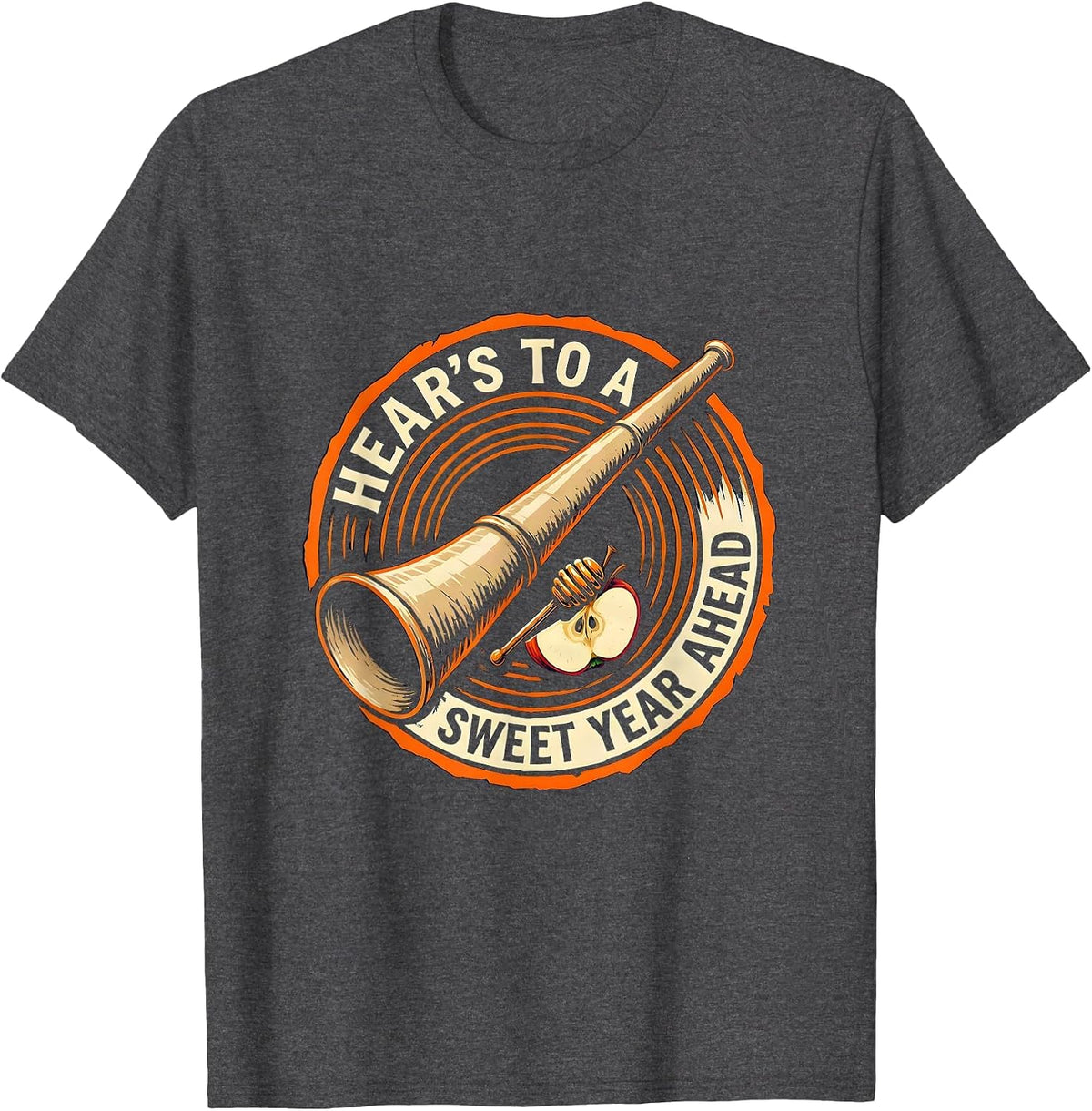 Men's Hear's To A Sweet Year Ahead Funny Rosh Hashanah Jewish New T-Shirt - Dark Heather Grey