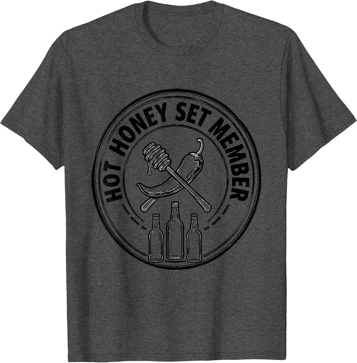 HOT HONEY SET MEMBER Line Art Halloween Condiment Group T-Shirt - Dark Heather Grey