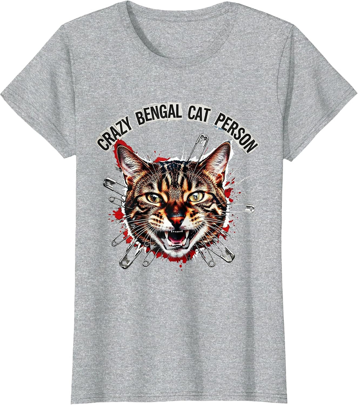 Women's Crazy Bengal Cat Person Cat Lover Design T-Shirt - Heather Grey