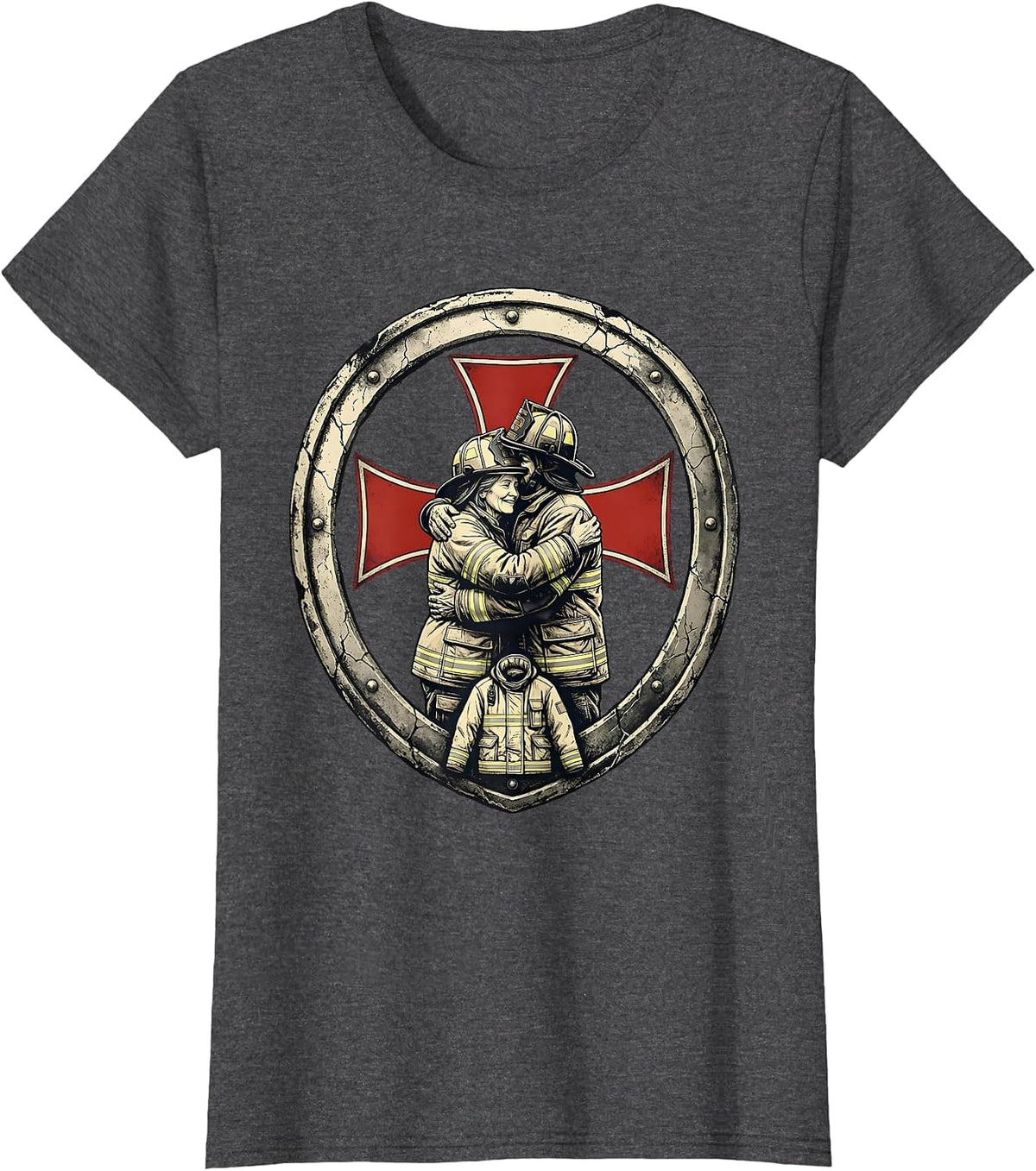 Women's Firefighter Parent Family Pride Distressed Thin Red Line T-Shirt - Dark Heather Grey