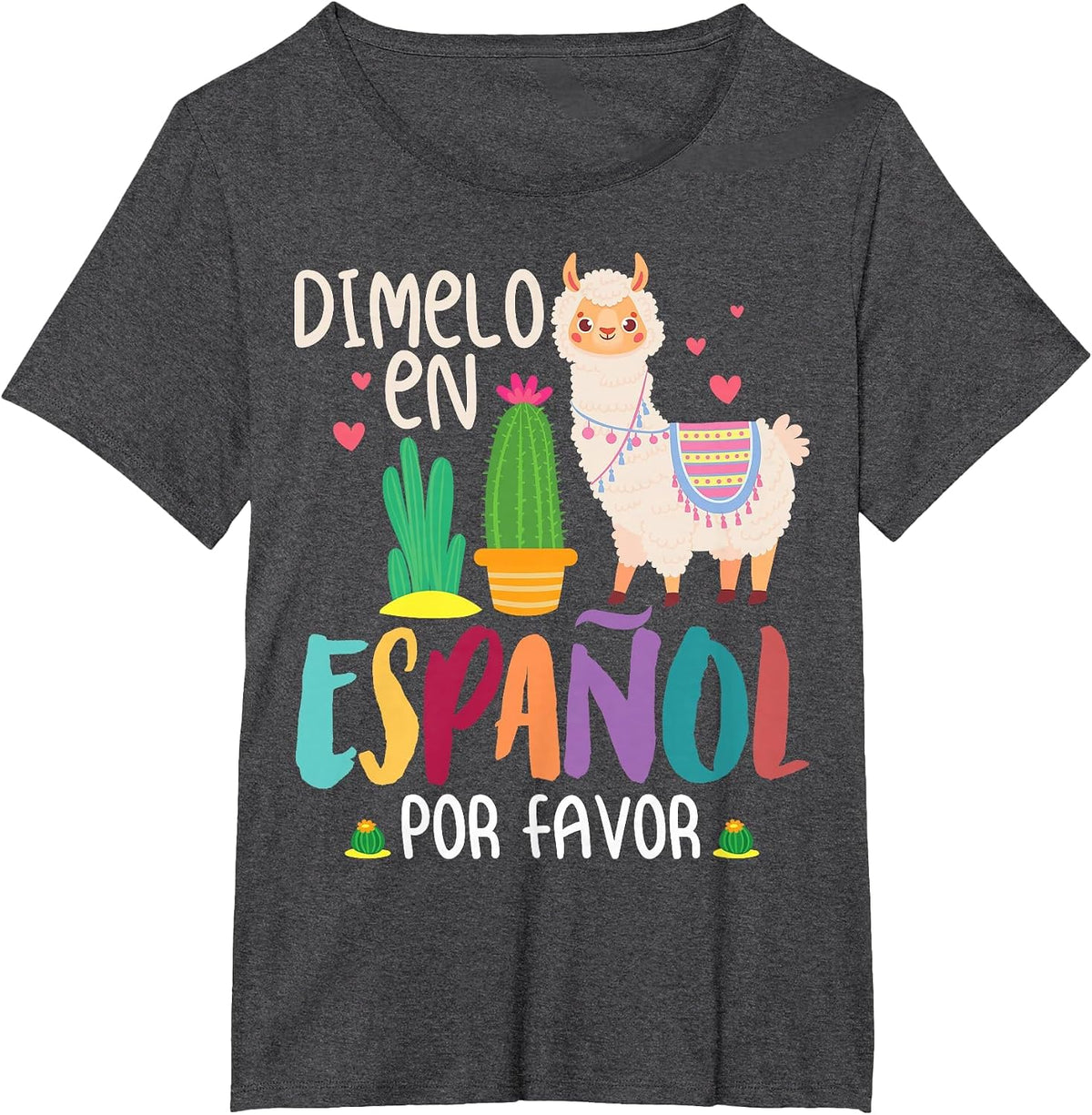 Funny Saying Dimelo En Español Por Favor Teacher Llama Love T-Shirt - Dark Heather Grey