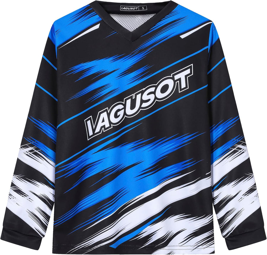 Men's Long Sleeve Dirt Bike Jersey, Mountain Bicycle Motocross Shirt for BMX Moto MX Offroad Racing - Blue