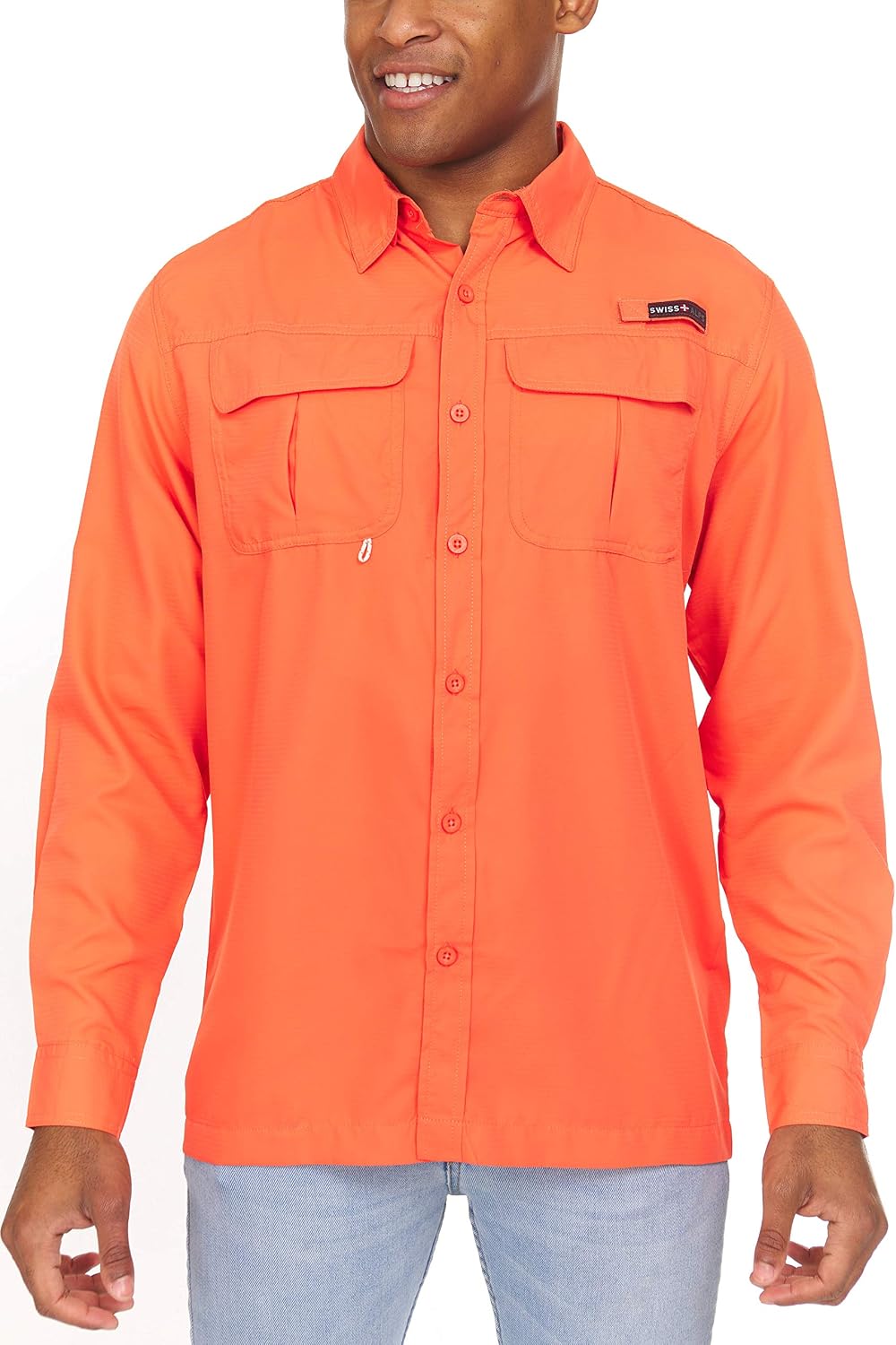 Swiss Alps Mens Long Sleeve Fishing Shirt - Small Brit-coral