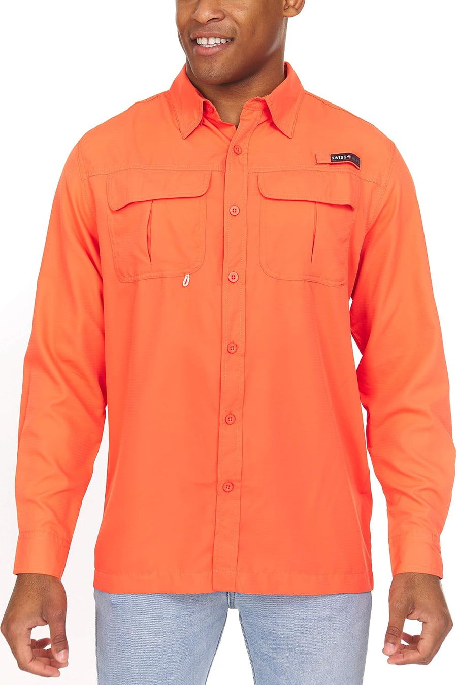 Swiss Alps Mens Long Sleeve Fishing Shirt - Small Brit-coral