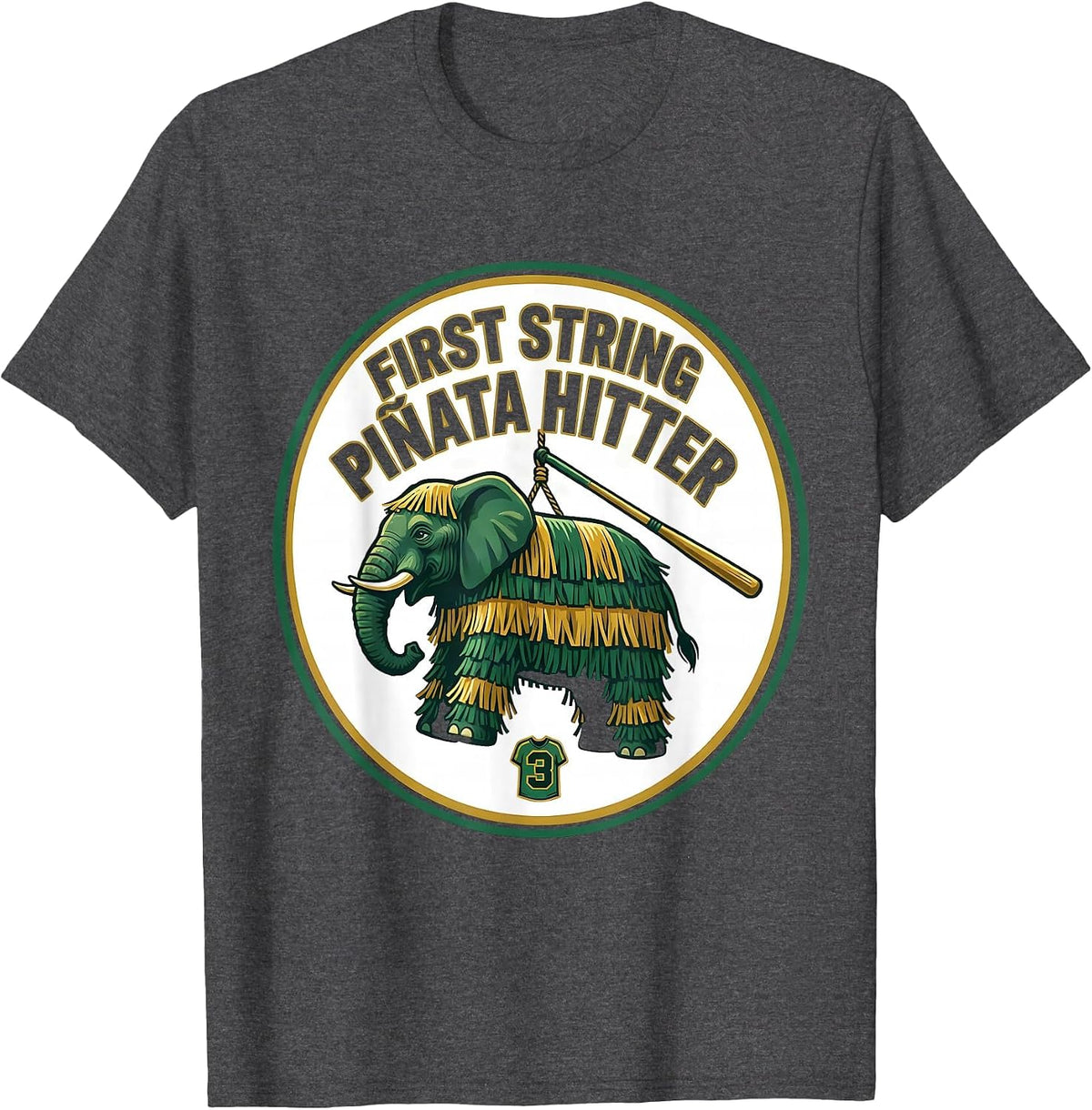 Men's First String Piñata Hitter Sports Cinco De Mayo Party T-Shirt - Dark Heather Grey