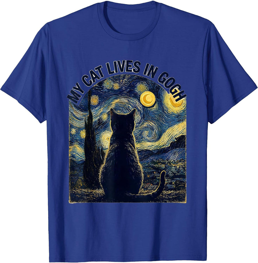 My Cat Lives In Gogh Funny Cat Lover Van Gogh Art Parody T-Shirt - Royal Blue
