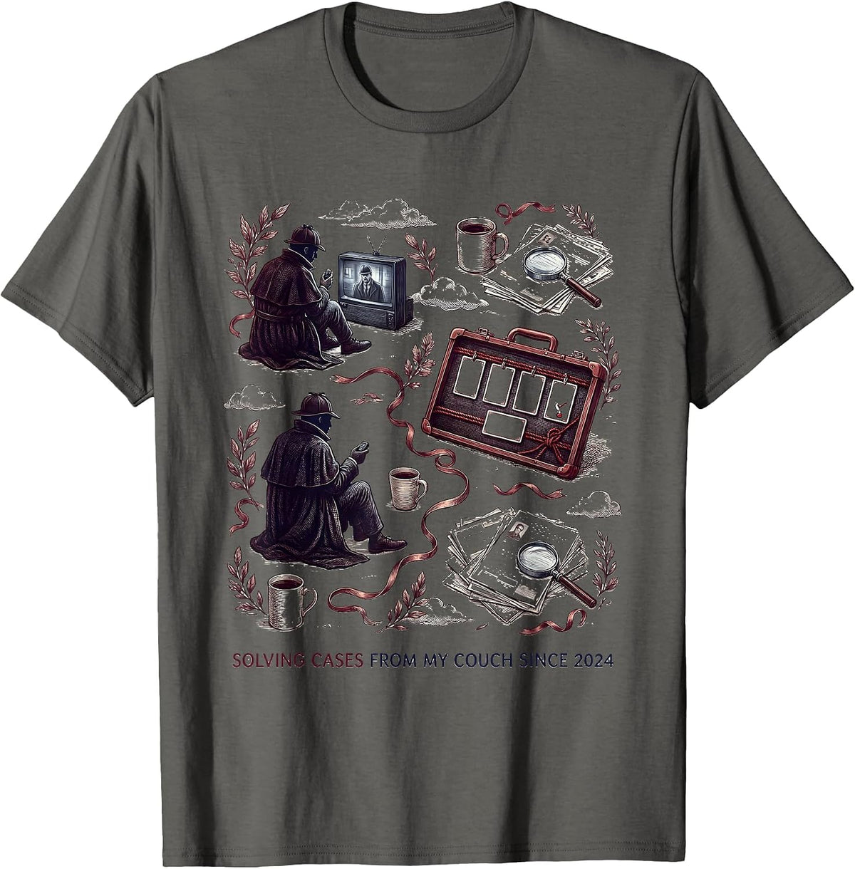 Solving Cases From My Couch Since 2024 Funny True Crime Fan T-Shirt - Asphalt Grey