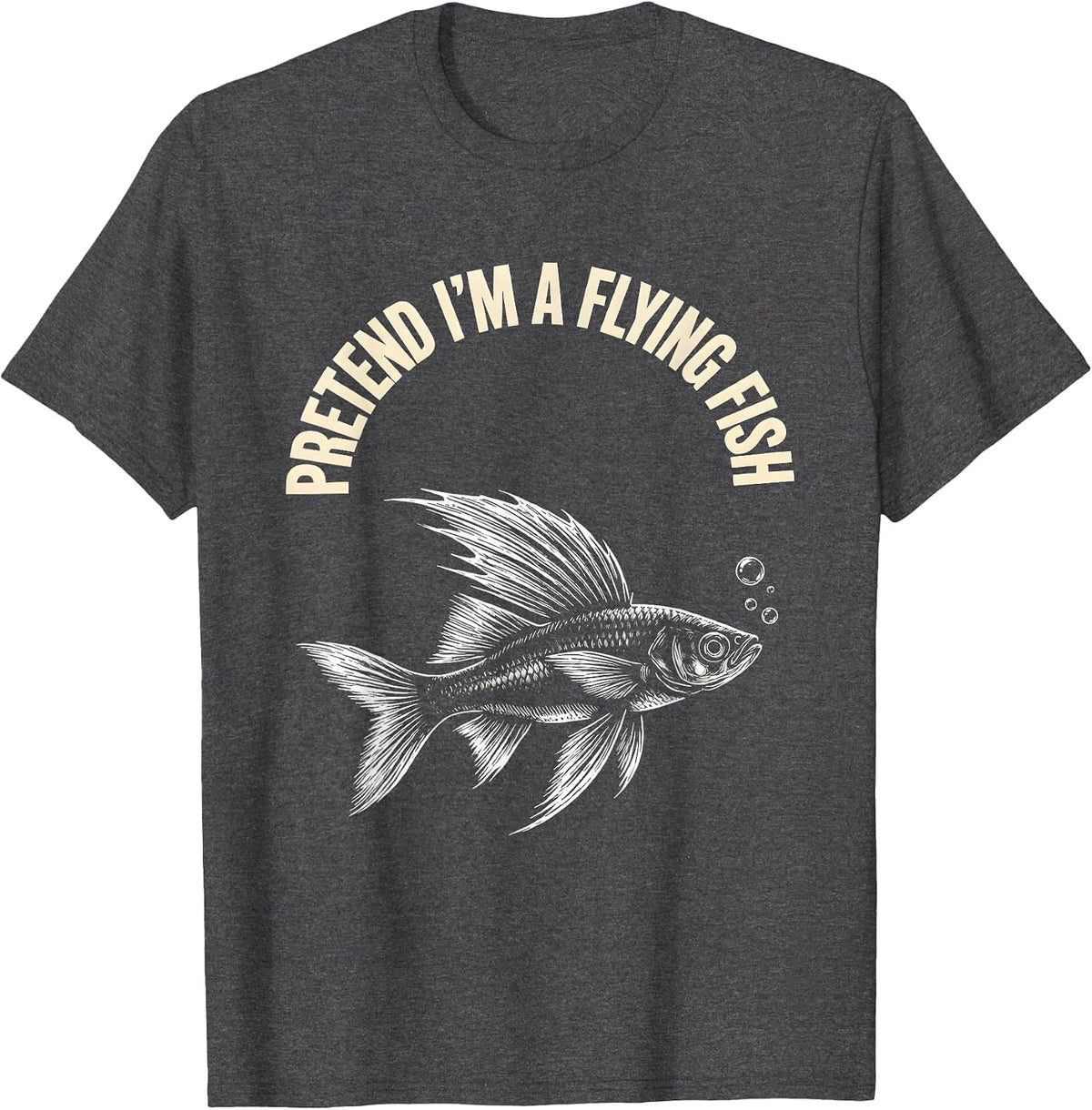 Men's Pretend I'm A Flying Fish Scratchboard Halloween Fish T-Shirt - Dark Heather Grey