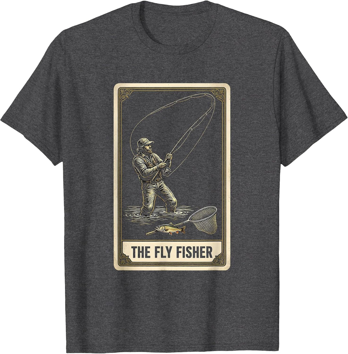 Men's The Fly Fisher Tarot Card Vintage Fishing Gift T-Shirt - Dark Heather Grey