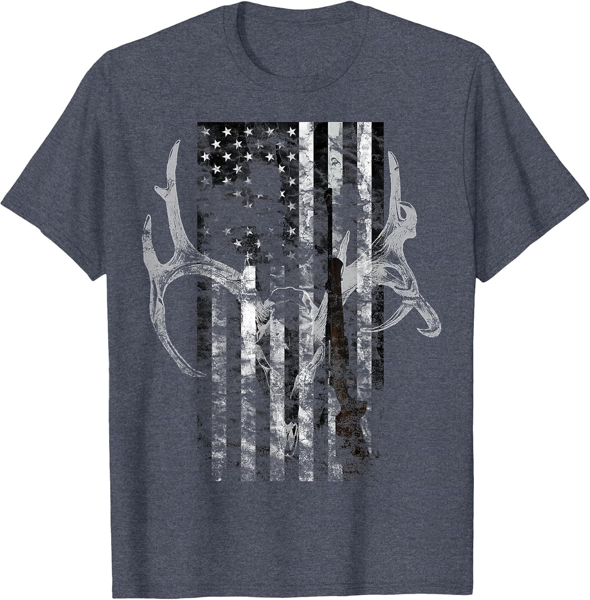 Hunting Deer Skull Flag t-Shirt Hunters - Heather Blue