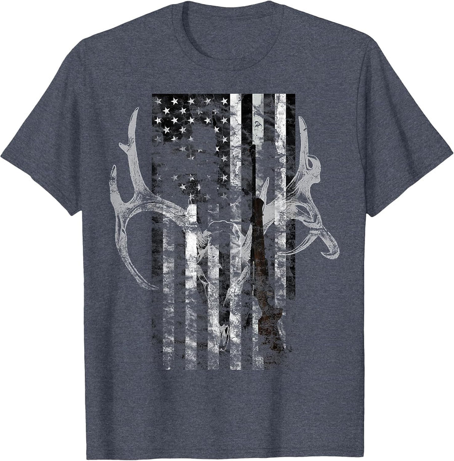 Hunting Deer Skull Flag t-Shirt Hunters - Heather Blue