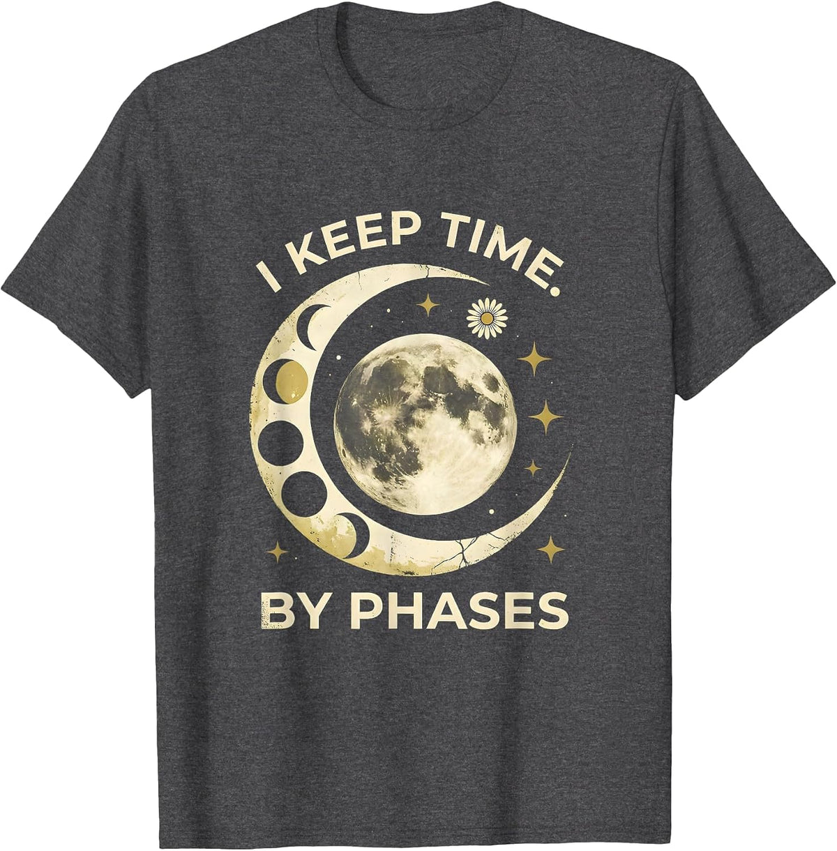 Men's I Keep Time By Phases Boho Celestial Moon Phase Astronomy T-Shirt - Dark Heather Grey