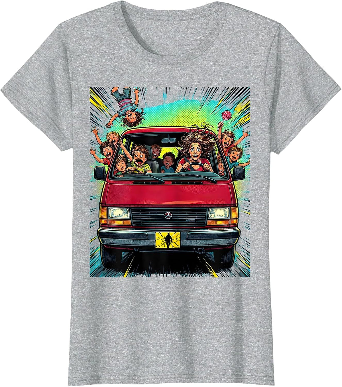 Women's Funny Mom Minivan Chaos Graphic Tee T-Shirt - Heather Grey