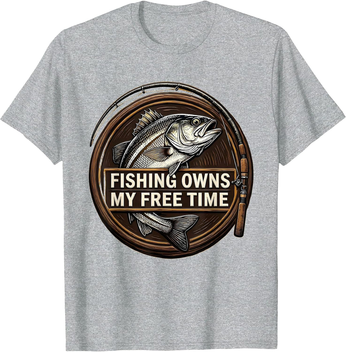 Men's Fishing Owns My Free Time Funny Fishing Humor Bass Fisherman T-Shirt - Heather Grey