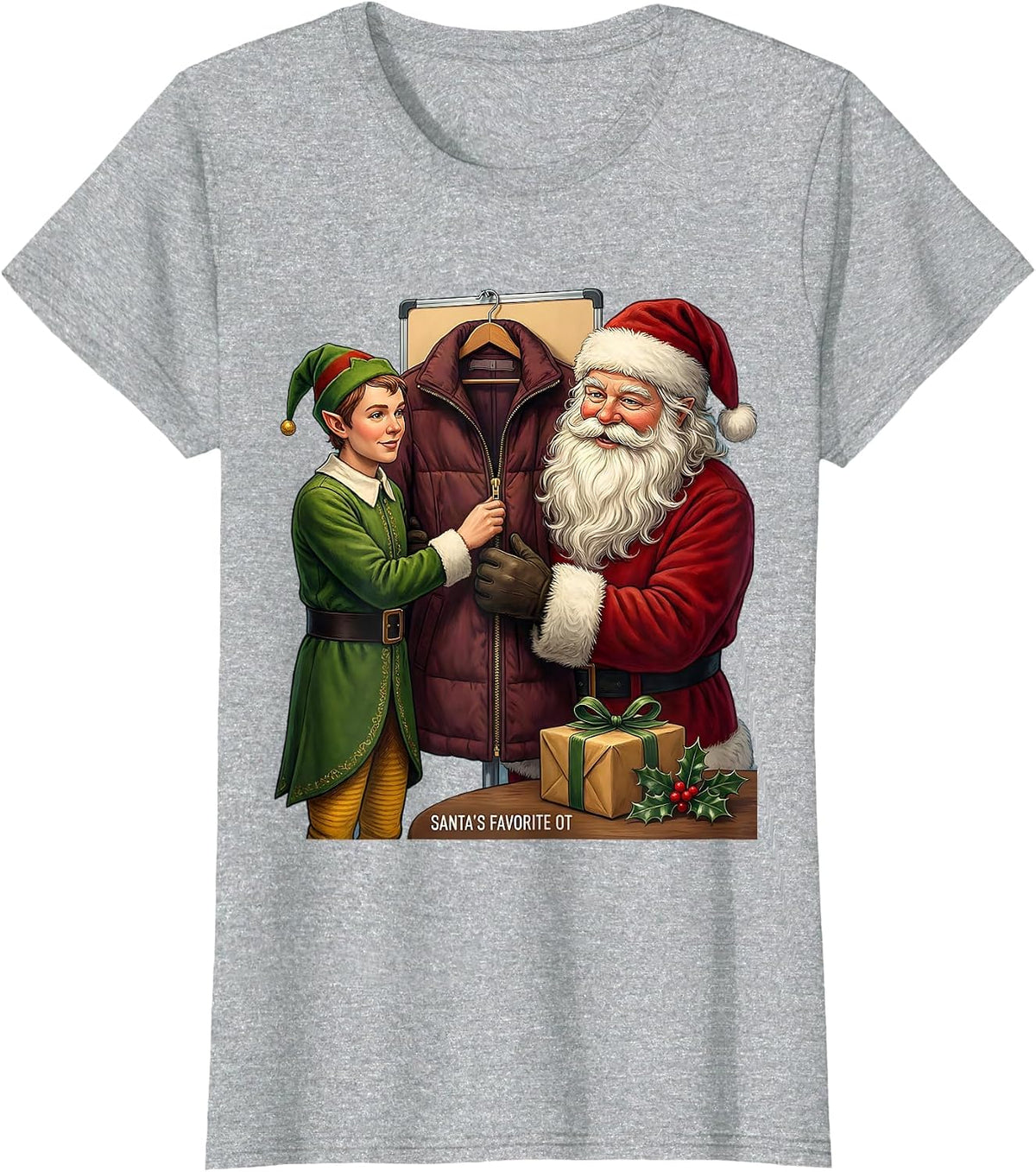Santa's Favorite OT Funny Occupational Therapist Holiday T-Shirt - Heather Grey