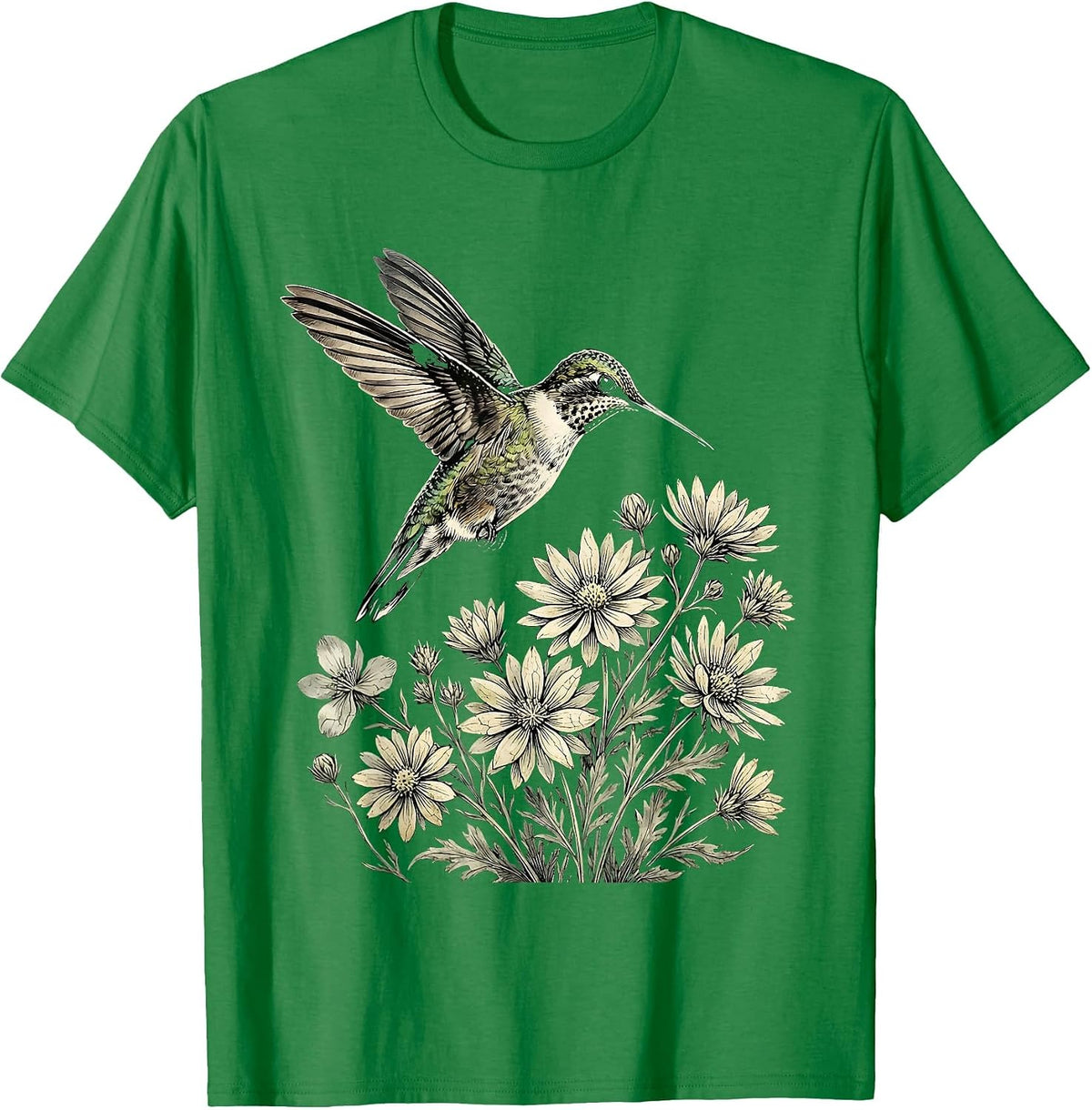 Men's Hummingbird Red White Blue Flowers Patriotic T-Shirt - Kelly Green