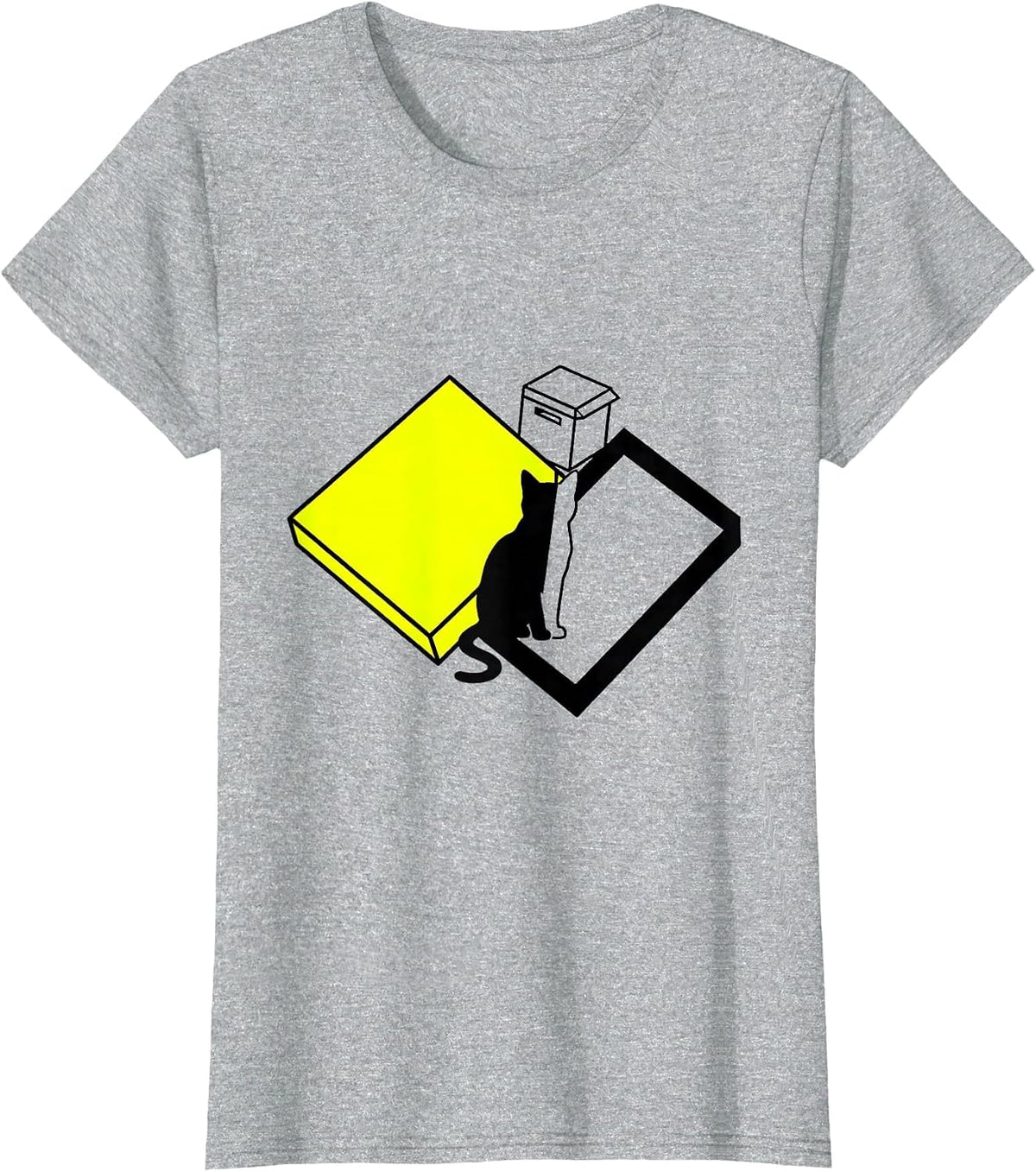 Women's Diagonal Toggle Cat Quantum Physics Humor Gift T-Shirt - Heather Grey