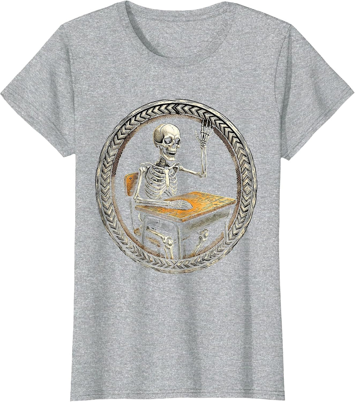 Women's Skeleton Student Halloween Teacher Design T-Shirt - Heather Grey