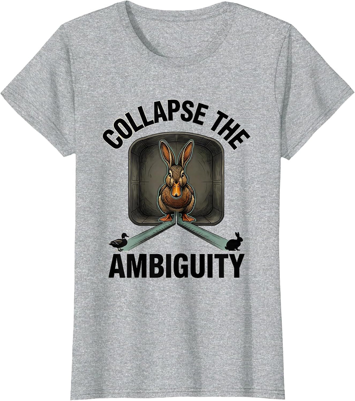 Women's Collapse The Ambiguity Funny Physics Math Nerd Duck Rabbit T-Shirt - Heather Grey