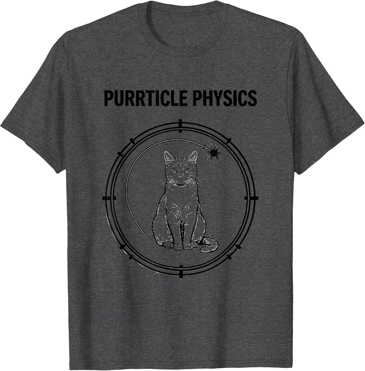 Purrticle Physics Funny Science Cat Teacher Student Humor T-Shirt - Dark Heather Grey
