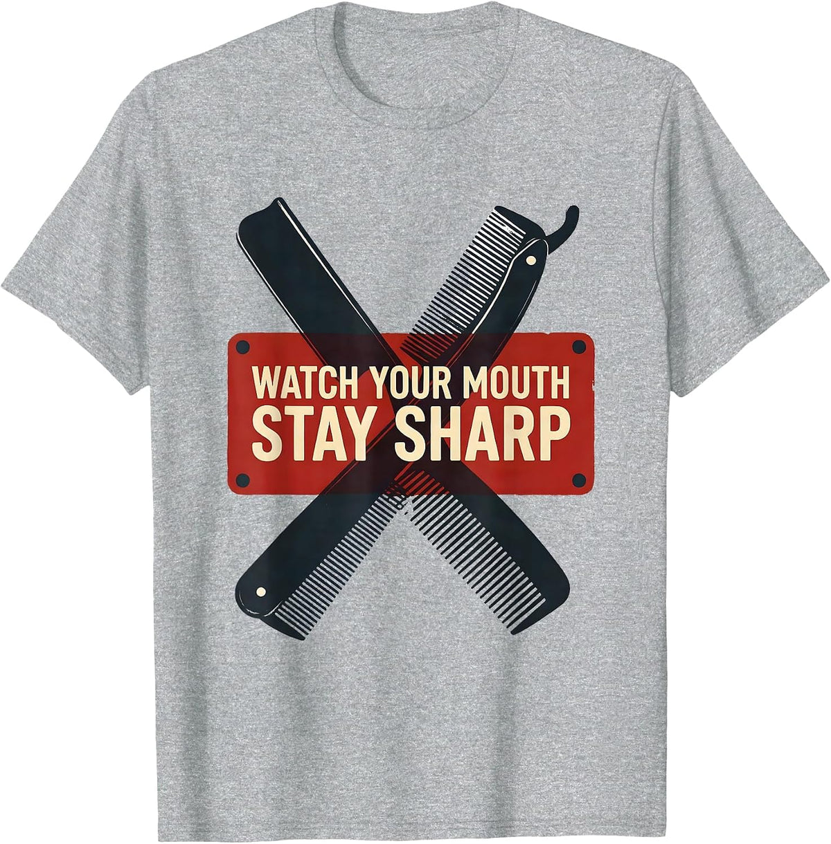 Men's Watch Your Mouth Stay Sharp Funny Barber Bald Men Humor T-Shirt - Heather Grey
