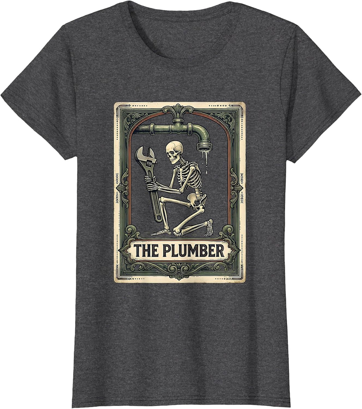 Women's The Plumber Vintage Gothic Halloween Tarot Card Role Parody T-Shirt - Dark Heather Grey