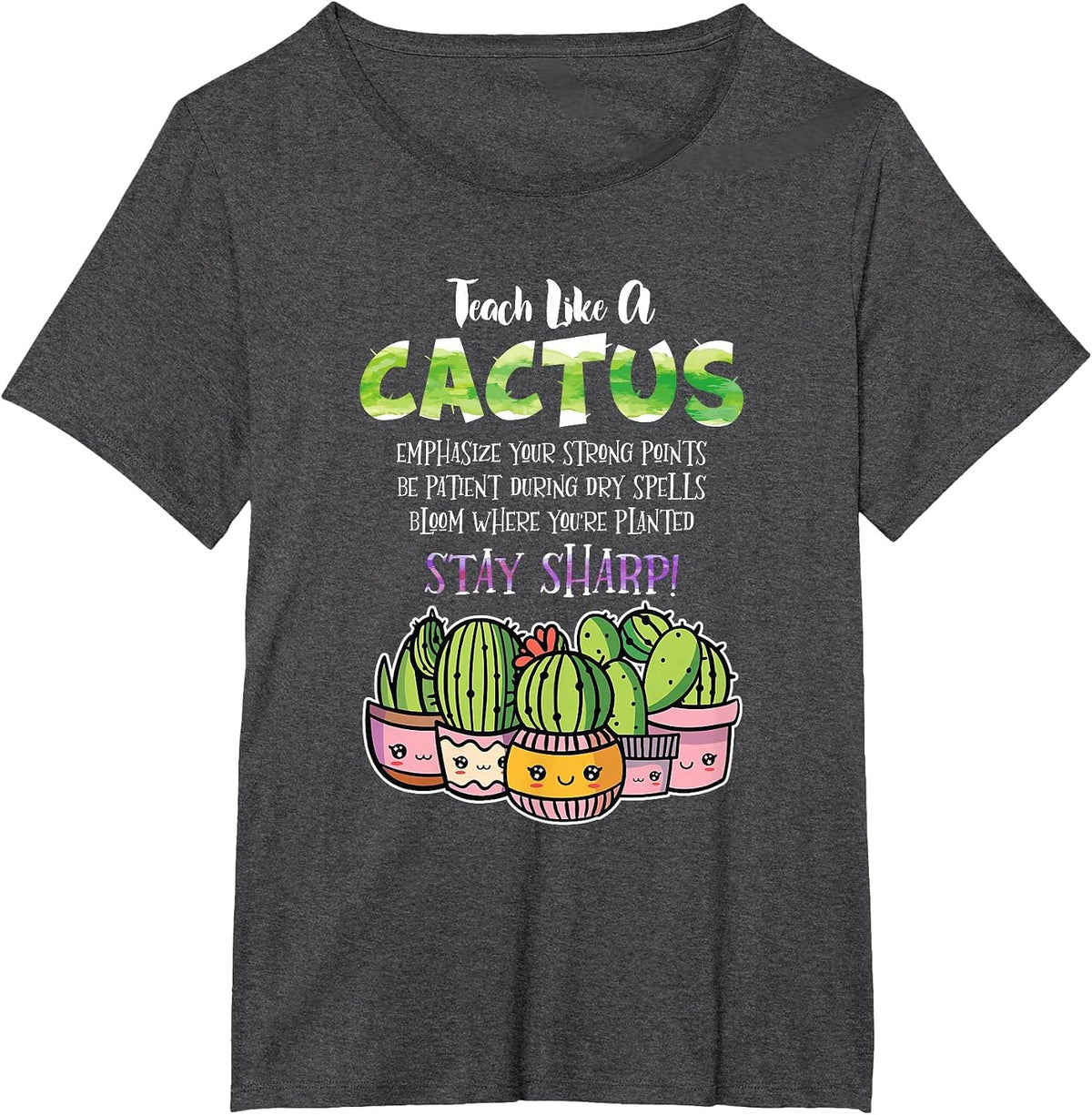 Teach Like A Cactus Classroom Teacher Back to School T-Shirt - Dark Heather Grey