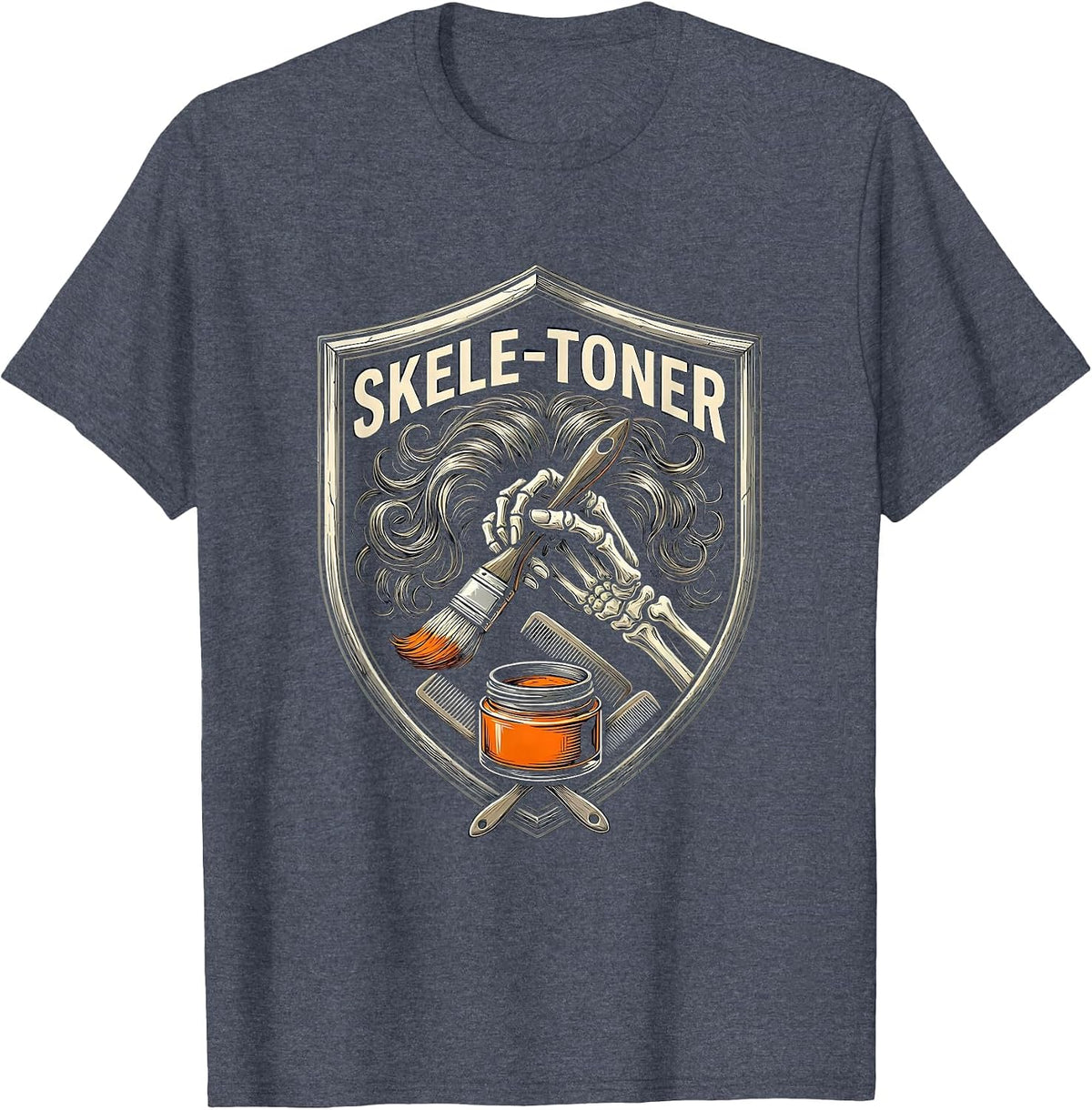 Skele-Toner Funny Halloween Skeleton Hairstylist Barber T-Shirt - Heather Blue