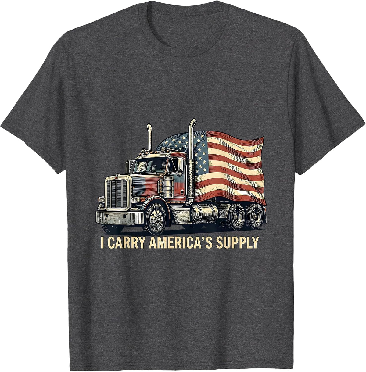Men's I Carry America's Supply Patriotic Semi Truck Driver Trucker T-Shirt - Dark Heather Grey