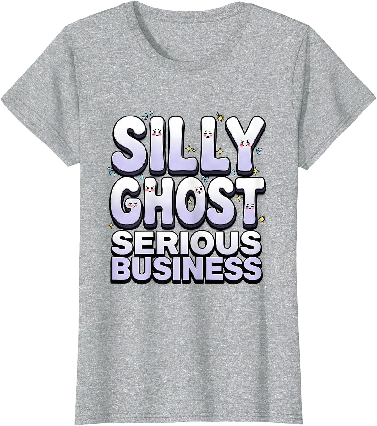Women's Cute Silly Ghosts Funny Faces Serious Business T-Shirt - Heather Grey